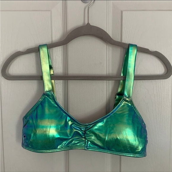 Xhilaration Women’s Bikini Top Mermaid Green Scoop Neck Medium Shimmer Swimsuit - Picture 1 of 6